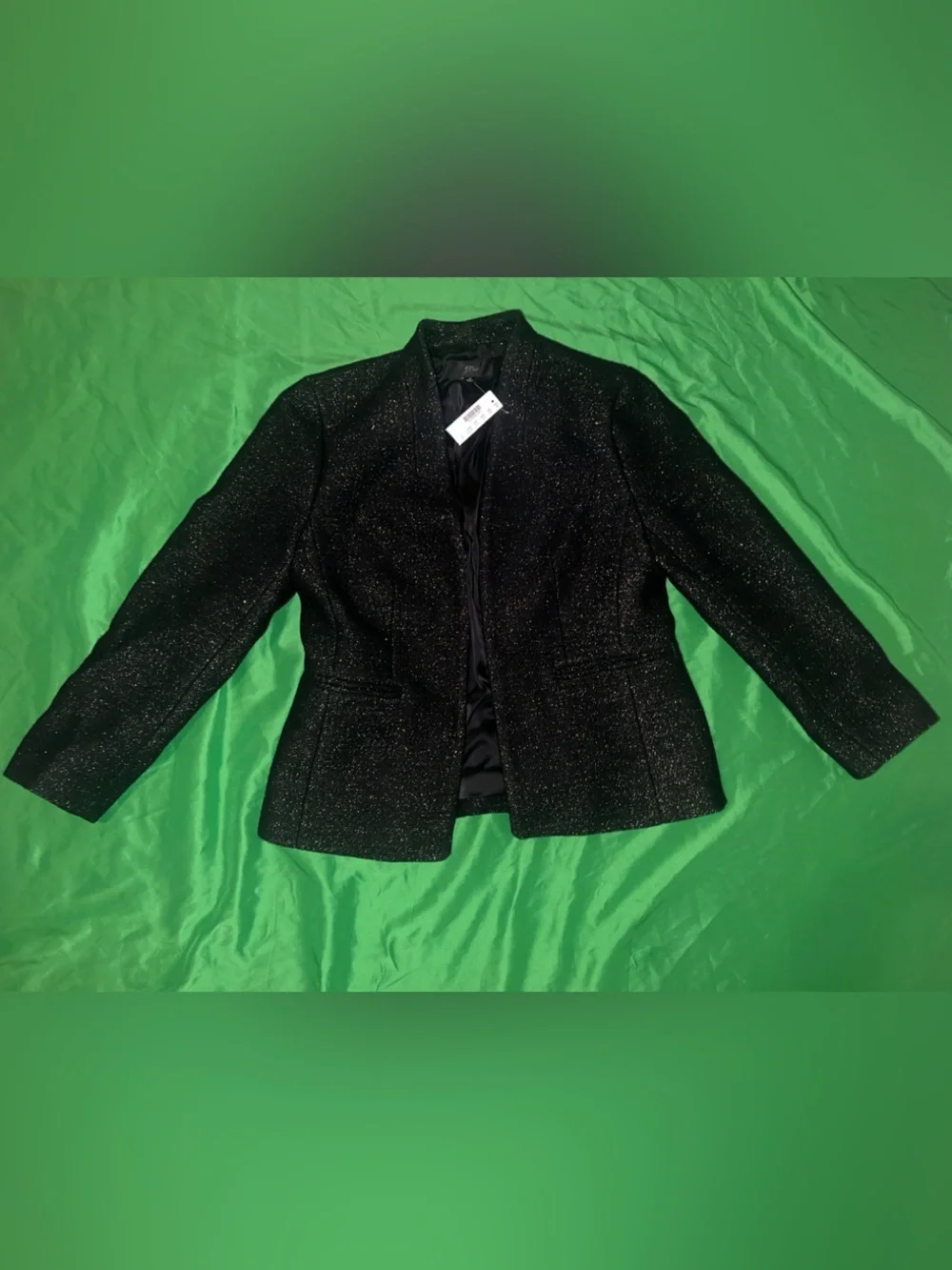 NWT J. Crew Black and Gold Sparkle Open-Front Blazer size 12